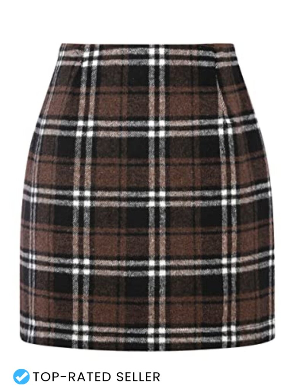 Women's High Waist Plaid Bodycon Pencil Mini Skirt Wool Blend